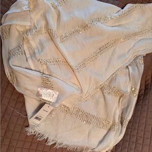 George Elegant Cream Shawl with Gold Accents NEW